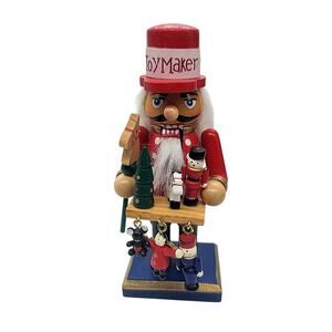 Vintage 6" Wood Nutcracker Figure "Toy Maker" Red Suit Hat